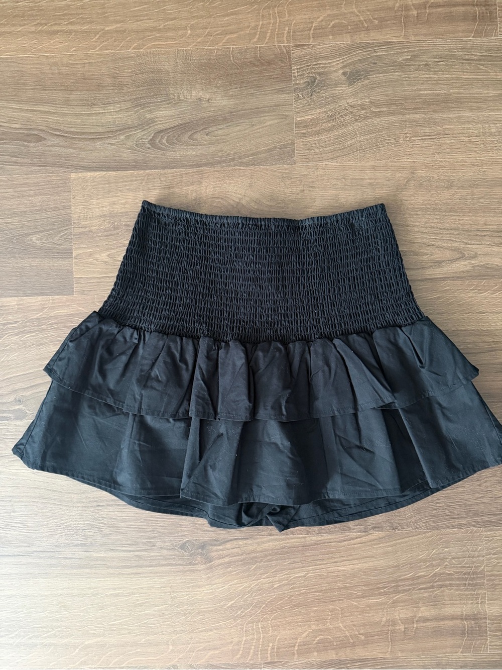 Women’s Black Ruffle Mini Skort with Smocked Waist